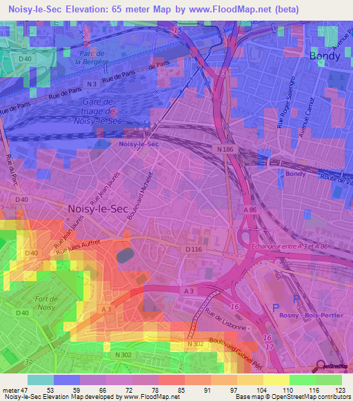 Noisy-le-Sec,France Elevation Map