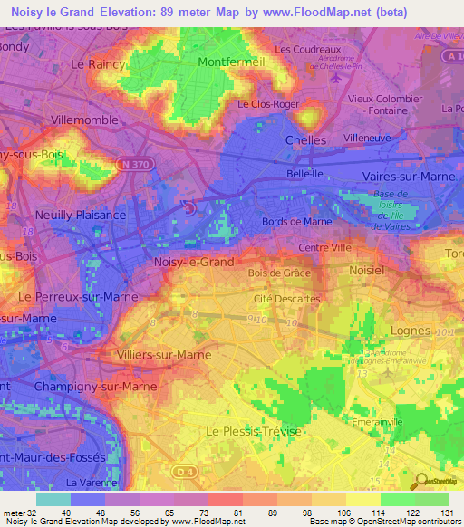 Noisy-le-Grand,France Elevation Map