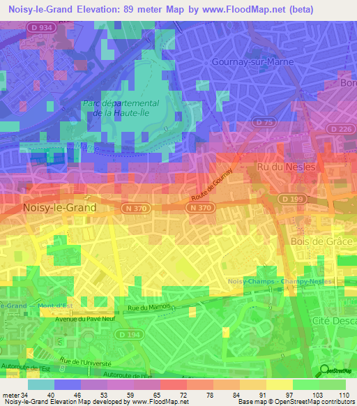 Noisy-le-Grand,France Elevation Map