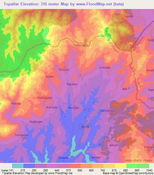 Topallar,Turkey Elevation Map