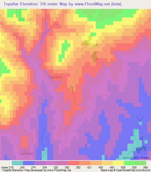 Topallar,Turkey Elevation Map