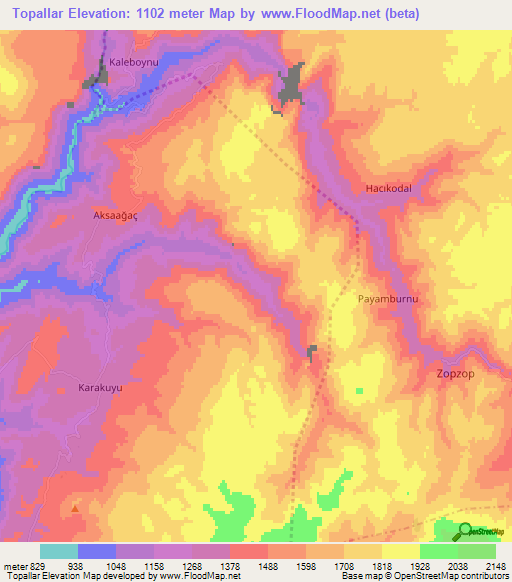 Topallar,Turkey Elevation Map