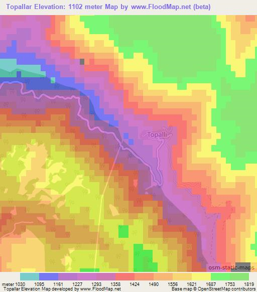 Topallar,Turkey Elevation Map