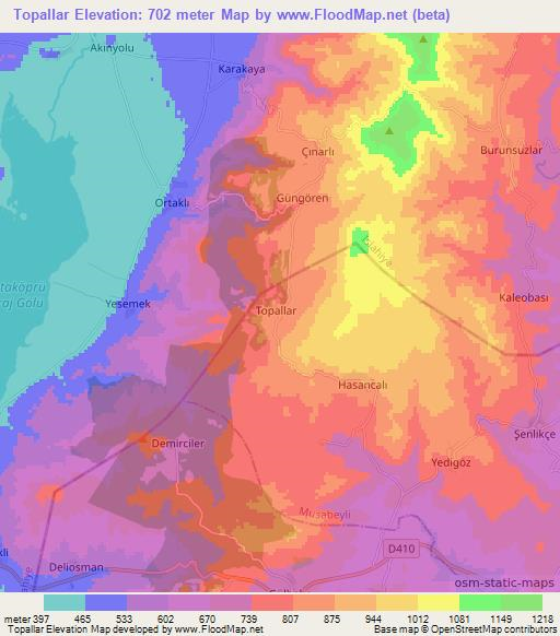 Topallar,Turkey Elevation Map