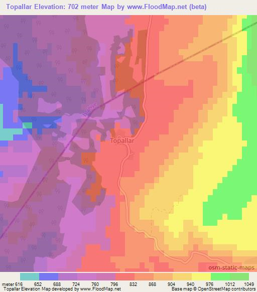 Topallar,Turkey Elevation Map