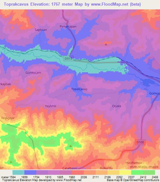 Toprakcavus,Turkey Elevation Map