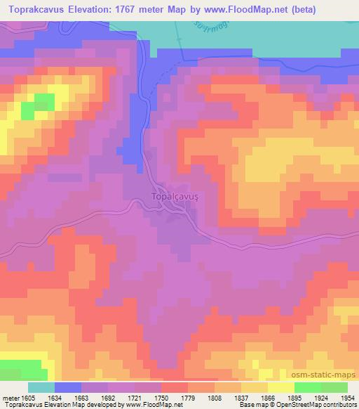 Toprakcavus,Turkey Elevation Map