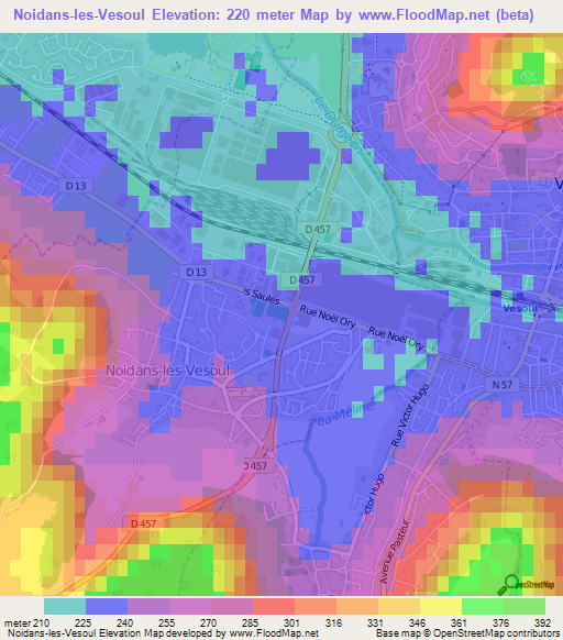 Noidans-les-Vesoul,France Elevation Map