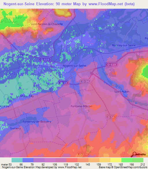 Nogent-sur-Seine,France Elevation Map