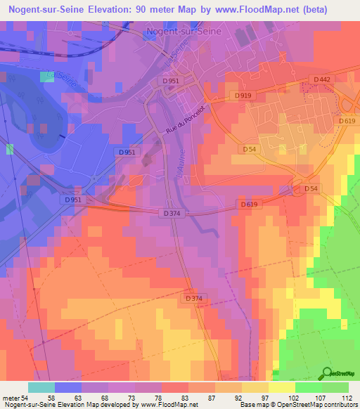 Nogent-sur-Seine,France Elevation Map