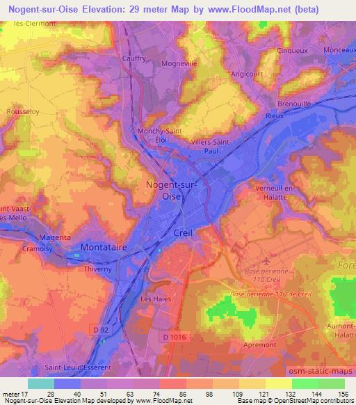 Nogent-sur-Oise,France Elevation Map