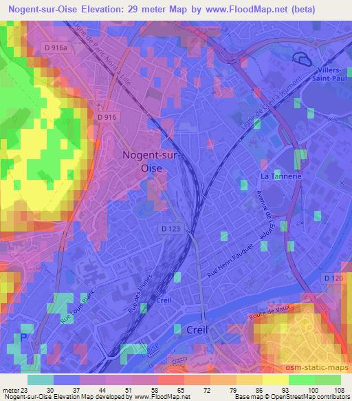Nogent-sur-Oise,France Elevation Map