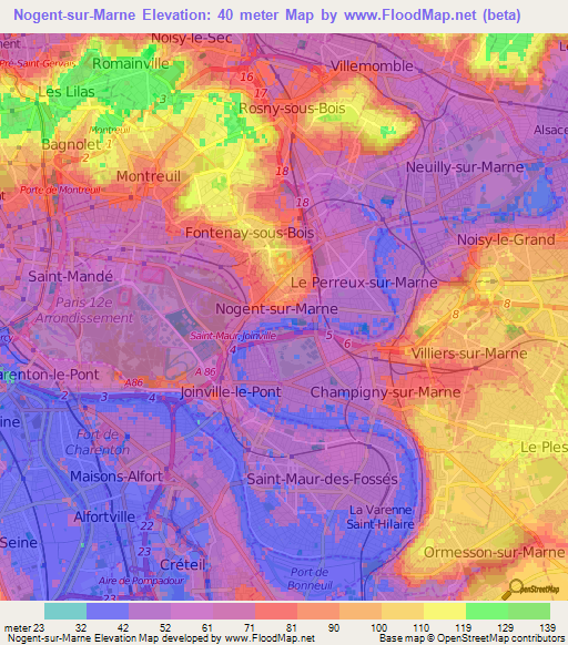 Nogent-sur-Marne,France Elevation Map