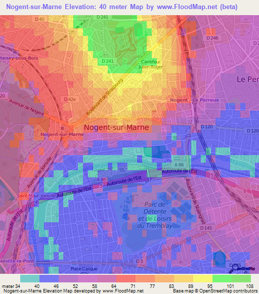 Nogent-sur-Marne,France Elevation Map