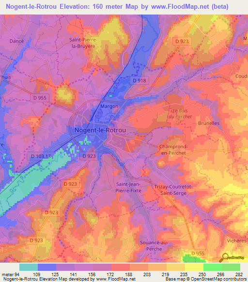 Nogent-le-Rotrou,France Elevation Map