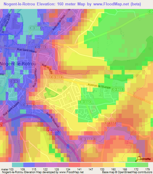 Nogent-le-Rotrou,France Elevation Map