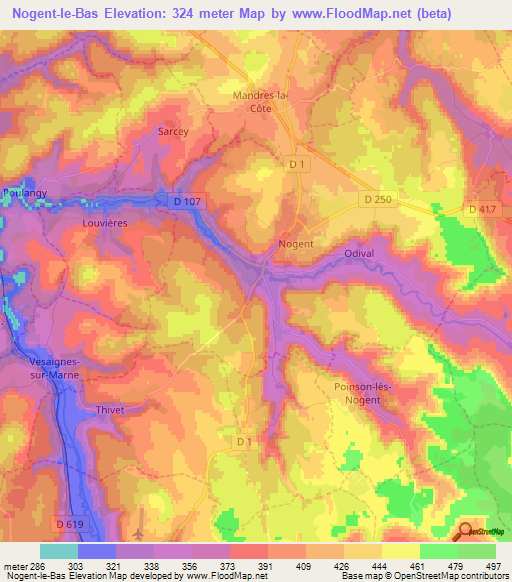 Nogent-le-Bas,France Elevation Map