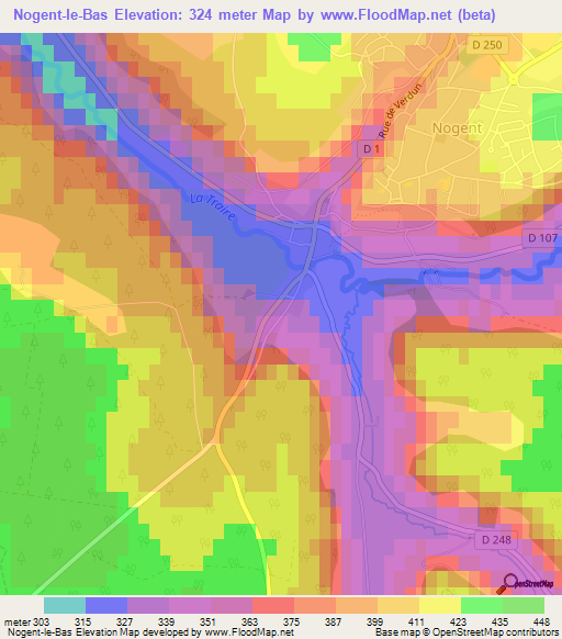 Nogent-le-Bas,France Elevation Map