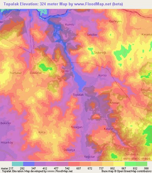 Topalak,Turkey Elevation Map