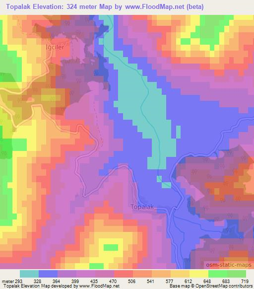 Topalak,Turkey Elevation Map