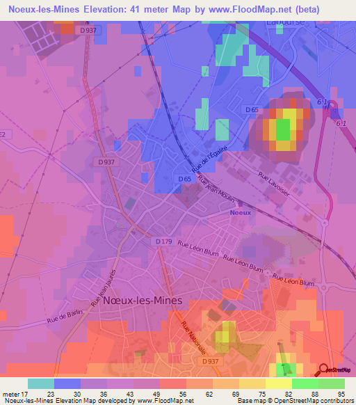 Noeux-les-Mines,France Elevation Map