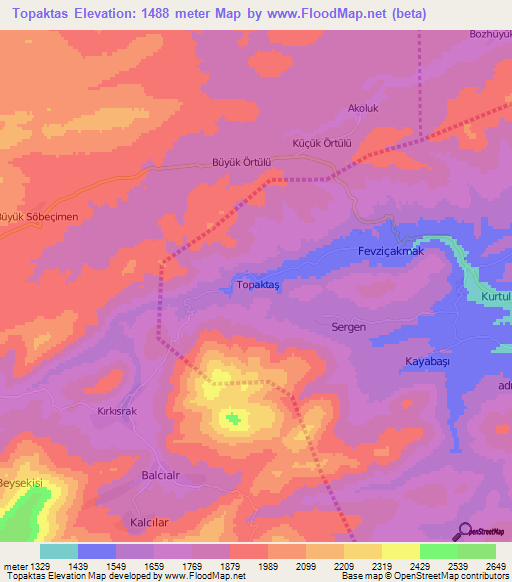 Topaktas,Turkey Elevation Map