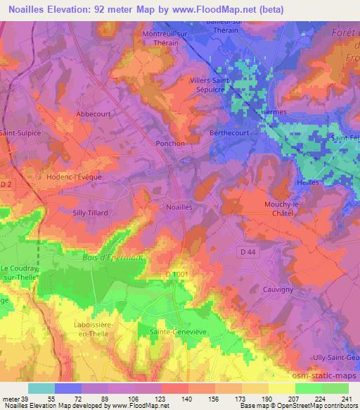 Noailles,France Elevation Map