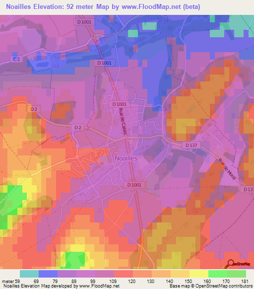 Noailles,France Elevation Map