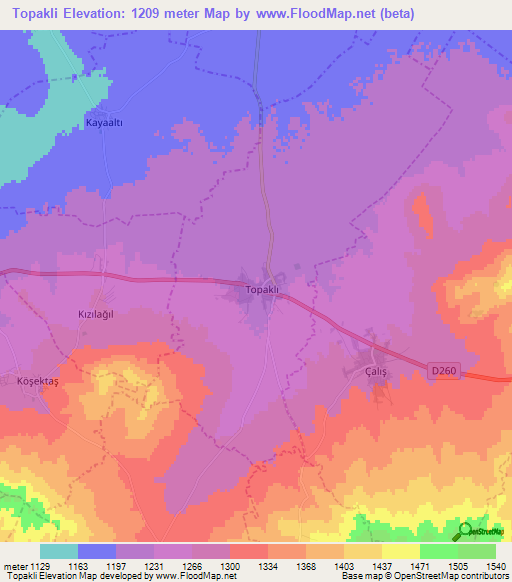 Topakli,Turkey Elevation Map