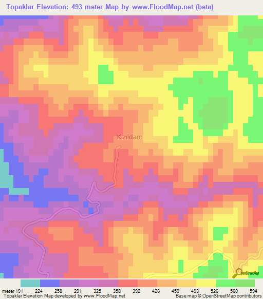 Topaklar,Turkey Elevation Map