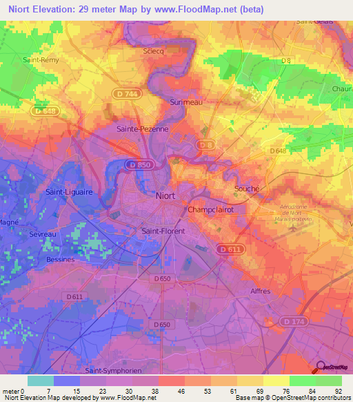 Niort,France Elevation Map