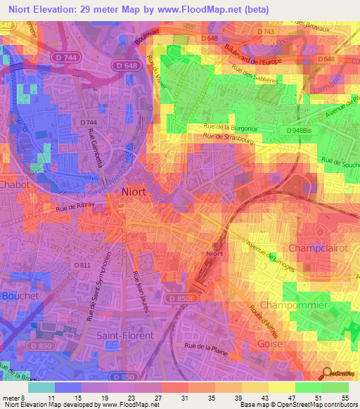 Niort,France Elevation Map