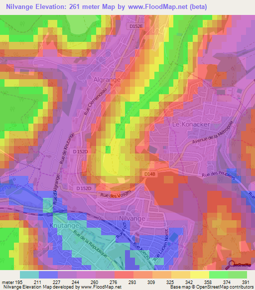 Nilvange,France Elevation Map