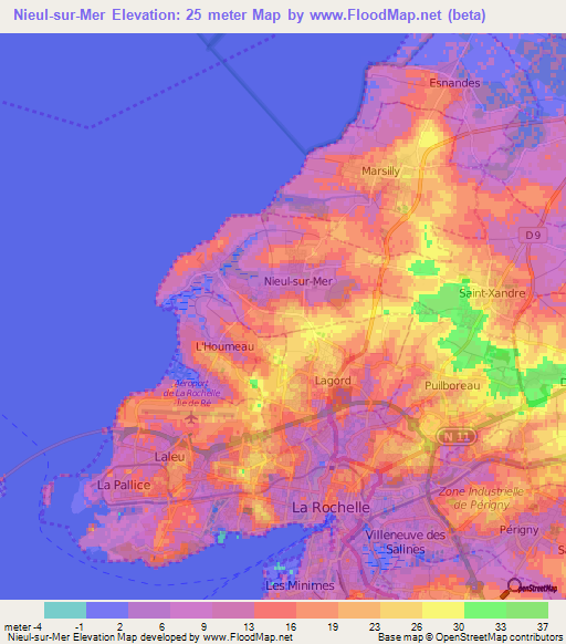 Nieul-sur-Mer,France Elevation Map