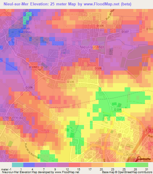 Nieul-sur-Mer,France Elevation Map