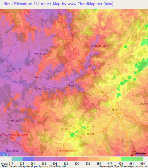 Nieul,France Elevation Map