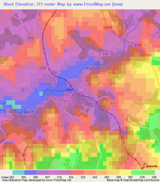 Nieul,France Elevation Map