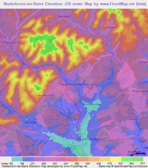 Niederbronn-les-Bains,France Elevation Map