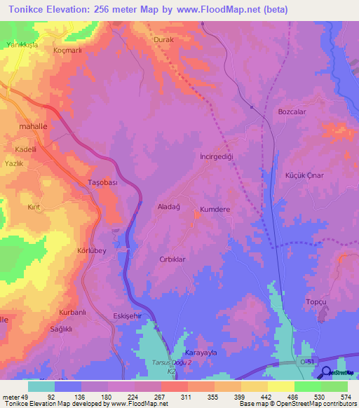 Tonikce,Turkey Elevation Map