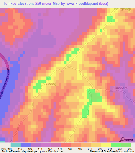 Tonikce,Turkey Elevation Map