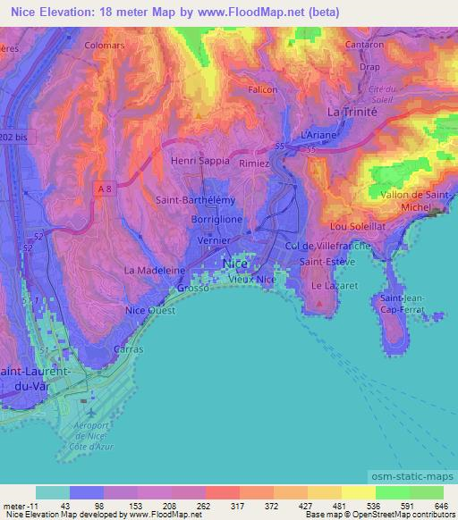 Nice,France Elevation Map