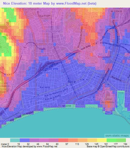 Nice,France Elevation Map