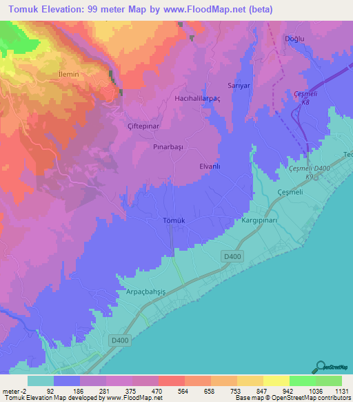 Tomuk,Turkey Elevation Map