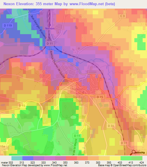 Nexon,France Elevation Map