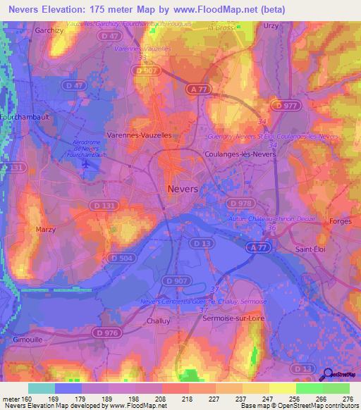 Nevers,France Elevation Map