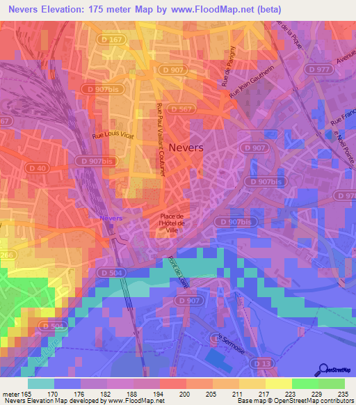 Nevers,France Elevation Map