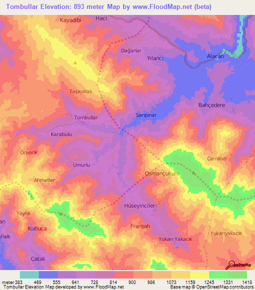 Tombullar,Turkey Elevation Map