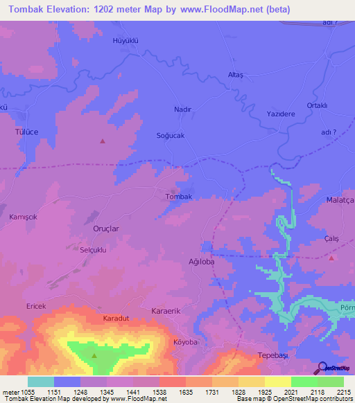 Tombak,Turkey Elevation Map