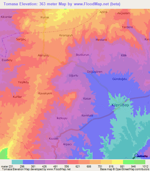 Tomasa,Turkey Elevation Map