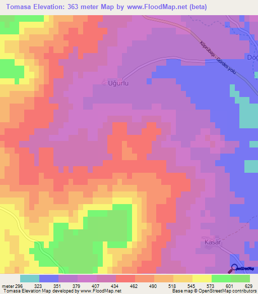 Tomasa,Turkey Elevation Map